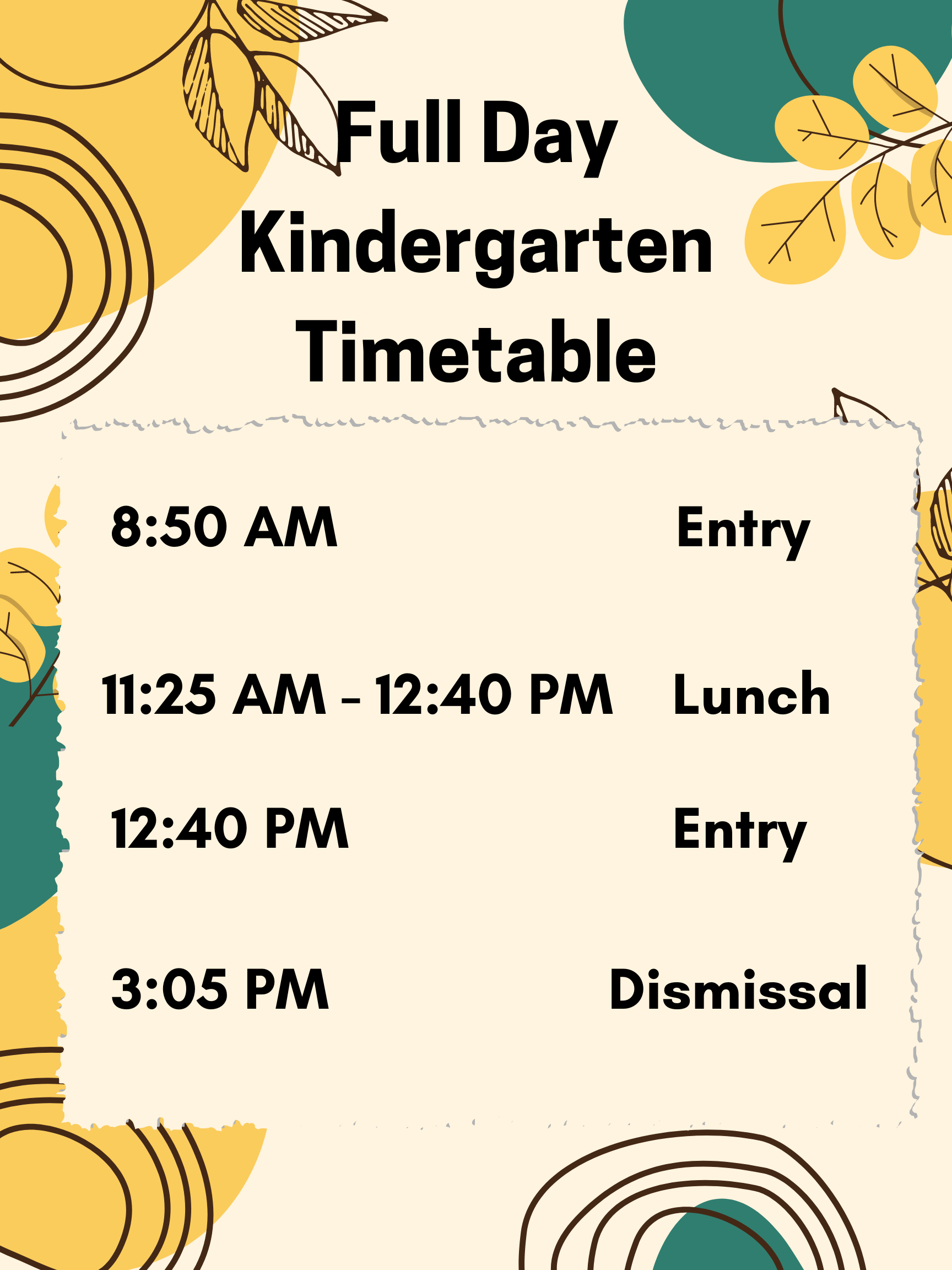 Full Day Kindergarten Timetable